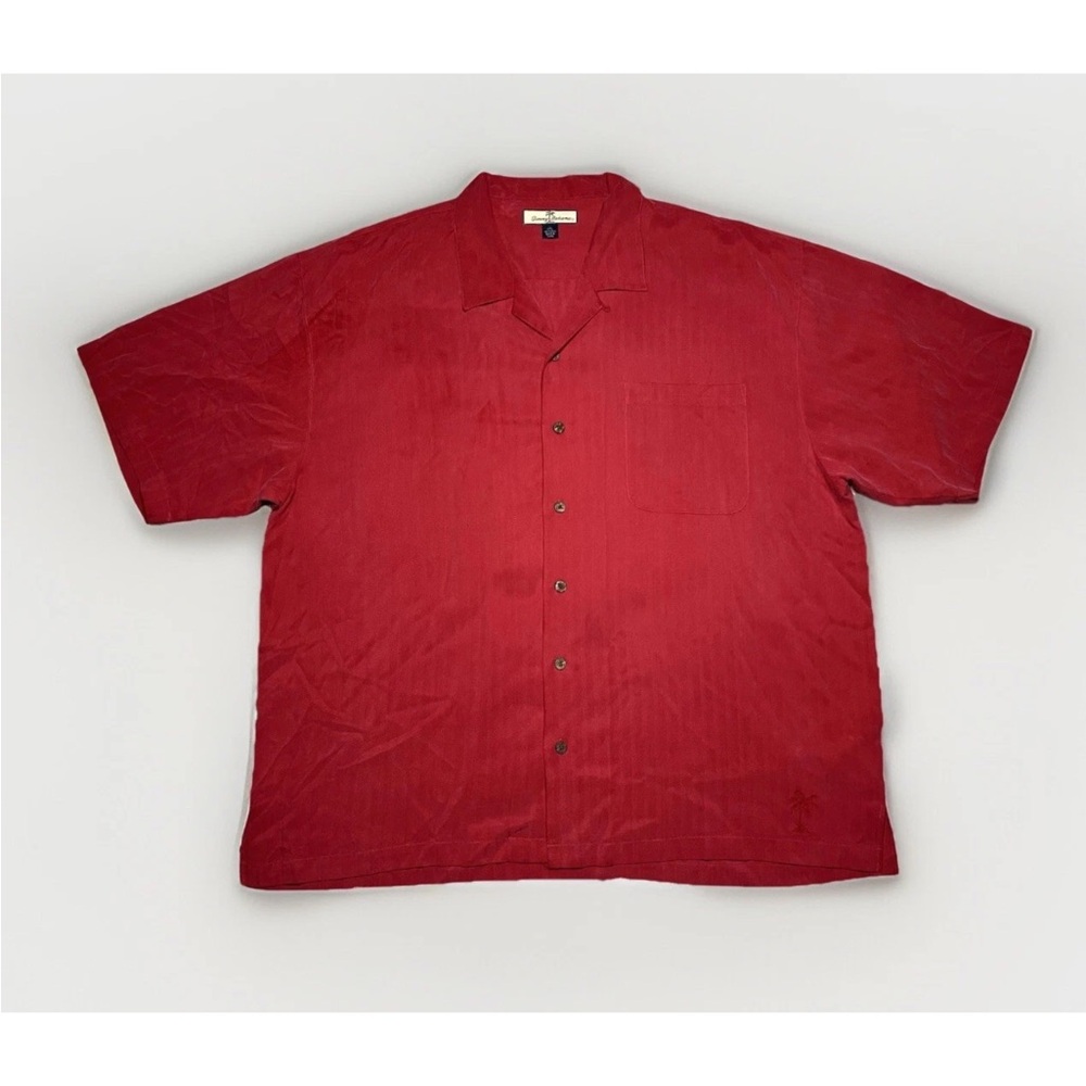 Tommy Bahama Silk Short Sleeve Button Up Hoop Collar Shirt Men’s Size 2XL | Red